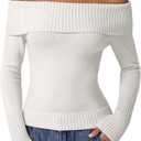 QINSEN Cotton Off The Shoulder Sweater for Women Long Sleeve Ribbed Knit Pullover Sweater Slim Fit Going Out Tops (Medium, Beige)
