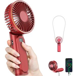 Portable Handheld Fan, 4000mAh, 180 Adjustable, 6 Speed Wind, Display Electricity in Real Time, USB Rechargeable Foldable Personal Fan (Red)