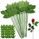 20PCS Floral Wire Stem with Leaves and 20PCS Artificial Flower Calyxes Set, for Floral Rose Arrangement, DIY Craft Bouquet Making, and Florist Supplies