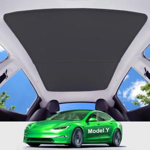 Upgrade Tesla Model Y Sunshade RoofNever Sag, Nano Ice-Crystal Tech3-Gen Magnetic Heat Insulation Glass Roof Sun Shade, Keep Cooling Foldable Sunshade Accessories for Tesla Model Y 2020~2024(Black)