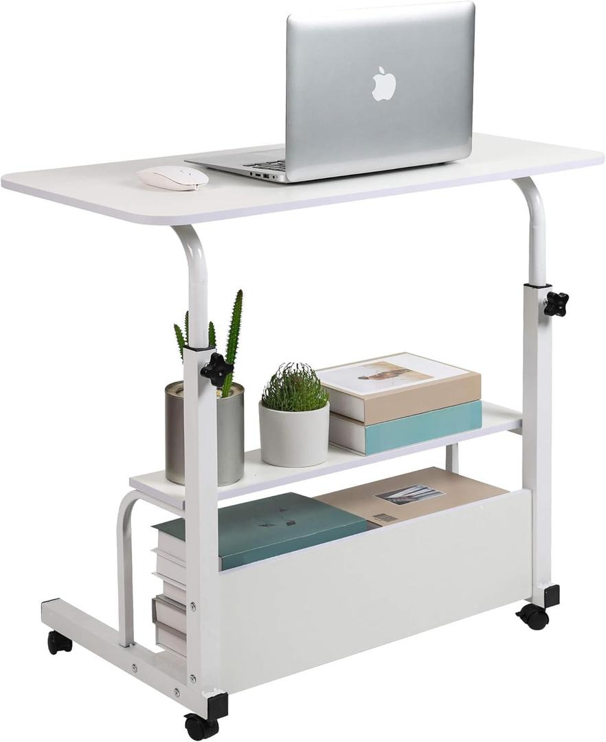 Adjustable Height Mobile Computer Desk for Small Space Rolling Writing with Wheels Corner Home Office Study Portable Bedrooms Work Desk Standing Table Sizes 31.5X15.7 Inches White, 31.5 inches x 15.7 inches x 35.4 inches