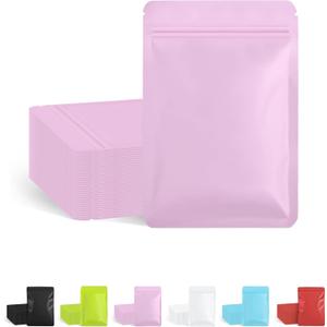 100 Pack Resealable Packaging Bags for Small Business Double-Sided Color Smell Proof Bags for Food Storage Flat Bags (Pink, 4" x 6")