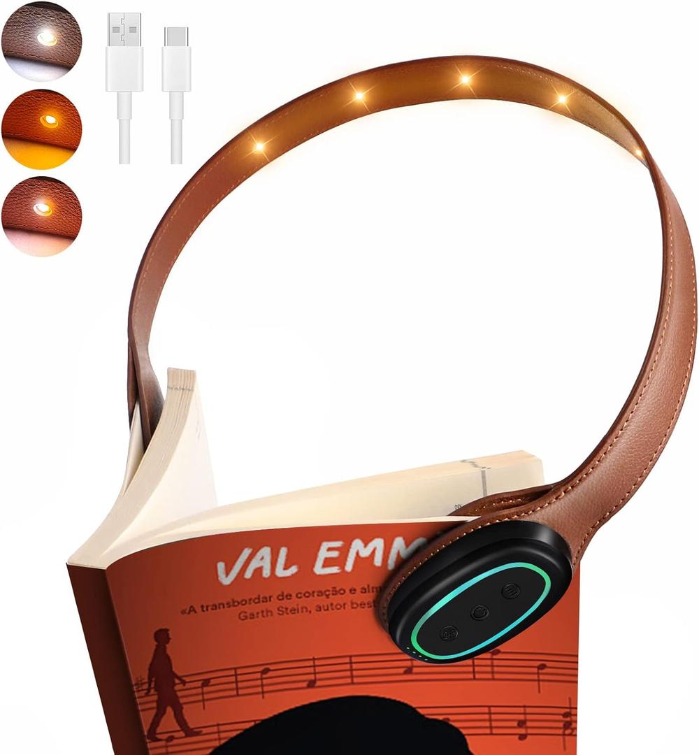 PIPAPI Rechargeable Magnetic Clip Reading Light, Book Light for Reading in Bed, 3 Color Modes, 5 Brightness Levels, Long Lasting, Eye Care, Perfect for Book Readers (Brown)