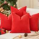 Pack of 4 Christmas Red Pillow Covers 20x20 Inch Chenille Throw Pillow Covers Solid Decorative Soft Xmas Cushion Covers Home Boho Textured Decor for Couch Sofa Bed Living Room