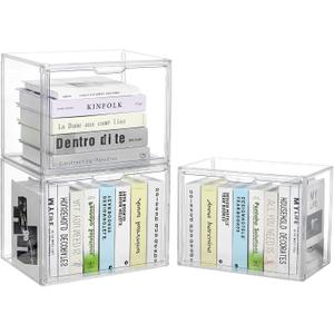Cube Storage Organizer Acrylic Book Case Display Case Box Stackable Book Storage Containers With Magnetic Door Clear Plastic Portable Organizer For Living Room Bedroom 3 Pack