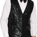 GRACE KARIN Mens Sequin Vest Slim Fit Shiny Dress Waistcoat Bowtie Set for Wedding Prom Party (Medium, Black)