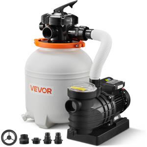 VEVOR 13 in Sand Filter Pump for Above Ground Pool, 0.75 HP 3500 GPH, Swimming Pool Sand Filter Pump with Pre-Assembled Core & Leak-Resistant Design, 6-Way Valve, High-Efficiency Filtration for Pools
