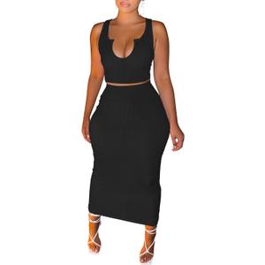 MOEENCN Sexy Bodycon Tank Dress for Women Summer Sleeveless Ribbed V Neck Basic Club Maxi Dresses, Black, Small
