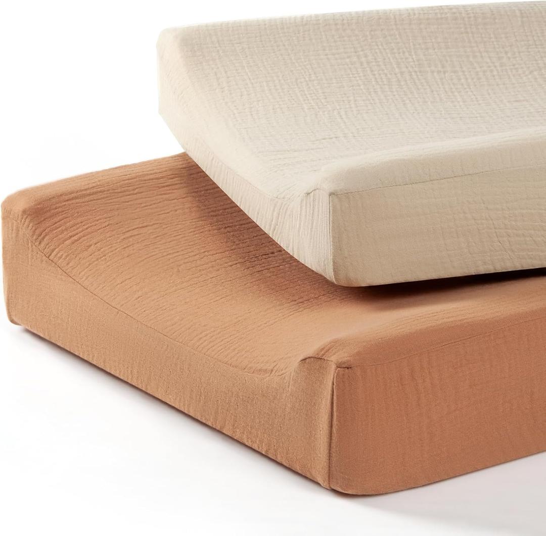 lulumoon Baby Changing Pad Cover: Muslin Diaper Changing Table Pad Cover - Changing Pad Sheets for Girls Boys (S-beige&caramel)