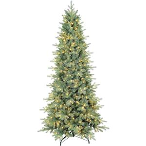 6 FT Prelit Artificial Skinny Christmas Tree,Blue Spruce Slim Pencil Xmas Tree with 1205 PE&PVC Mixed Branch Tips and 300 UL Listed Clear Lights,Hinged Pine Tree with Metal Stand for Home Office Dcor