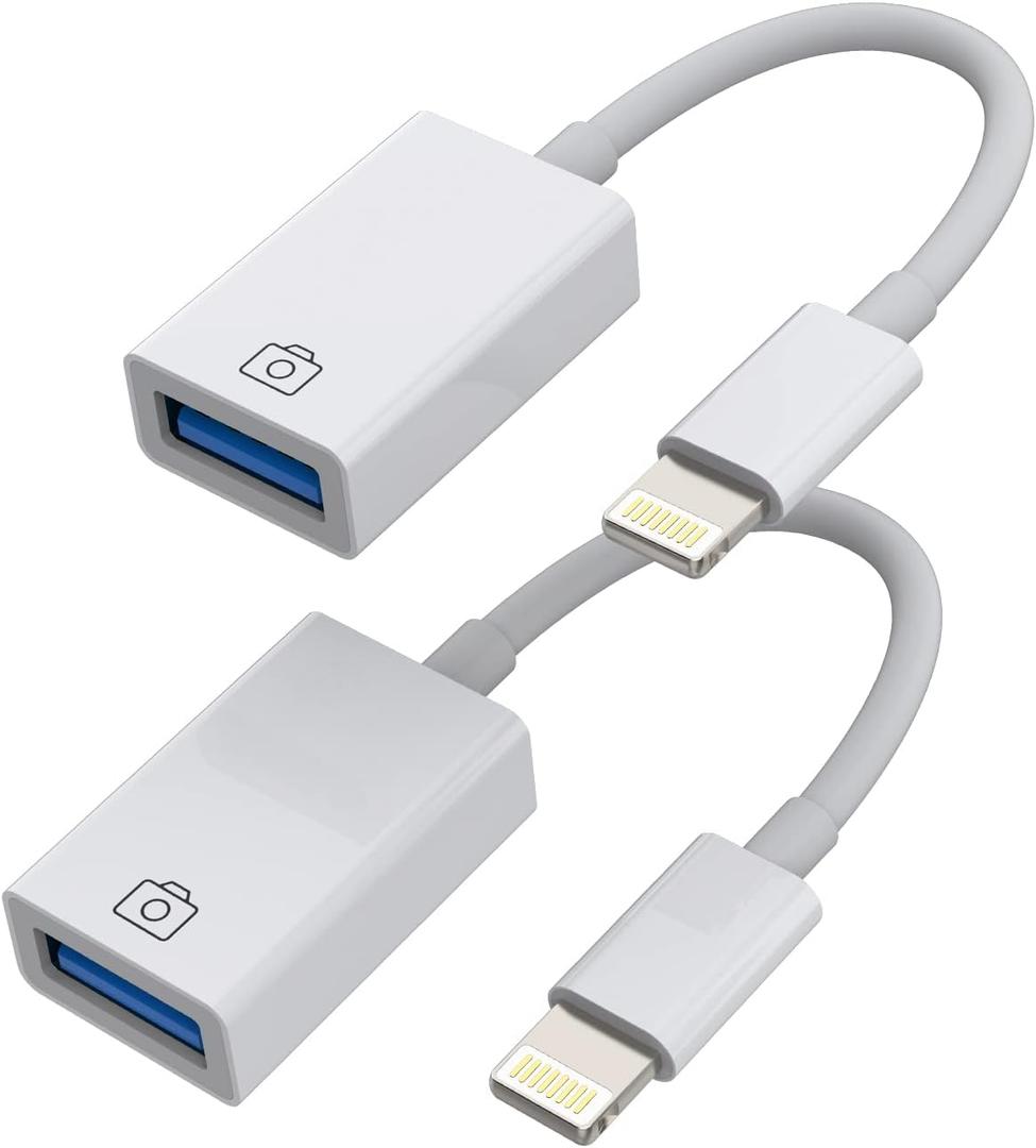 iPhone OTG Adapter(2Pack)lightning male to USB Female Converter Data Sync dongle for 14 13 12 11 pro max 7 8 plus ipad Camera Card Reader USB Flash Drive Mouse Keyboard Hub MIDI Piano Connector U Disk
