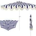 JONATHAN Y Half Umbrella UMB1201I Beverly 9 ft. Designer Classic Scalloped Fringe Market Patio with Crank, Tilt Button and UV Protection in Navy/White, White Pole, 108 inches diameter with a 97 inch pole