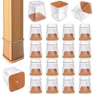 21 Pcs Chair Leg Floor Protectors for Hardwood Floors Square Silicone Covers to Protect Wood Tile Floors Felt Pads Furniture Leg Caps Non-Slip Reduce Noise (Fit:3/4" to 1")