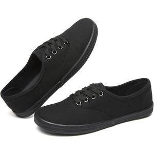 TUOPIN Womens White Canvas Sneakers Low Top Lace-up Canvas Shoes Lightweight Casual Tennis Shoes (Black, 41) 