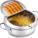 cuomaop Deep Fryer Pot, 304 Stainless Steel Japanese Frying Pot with Oil Drain, Temperature Control and Lid, Tempura Deep Fryer Pot for Kitchen Stove/Induction Cooker French Fries Fryer Chicken 9.4"