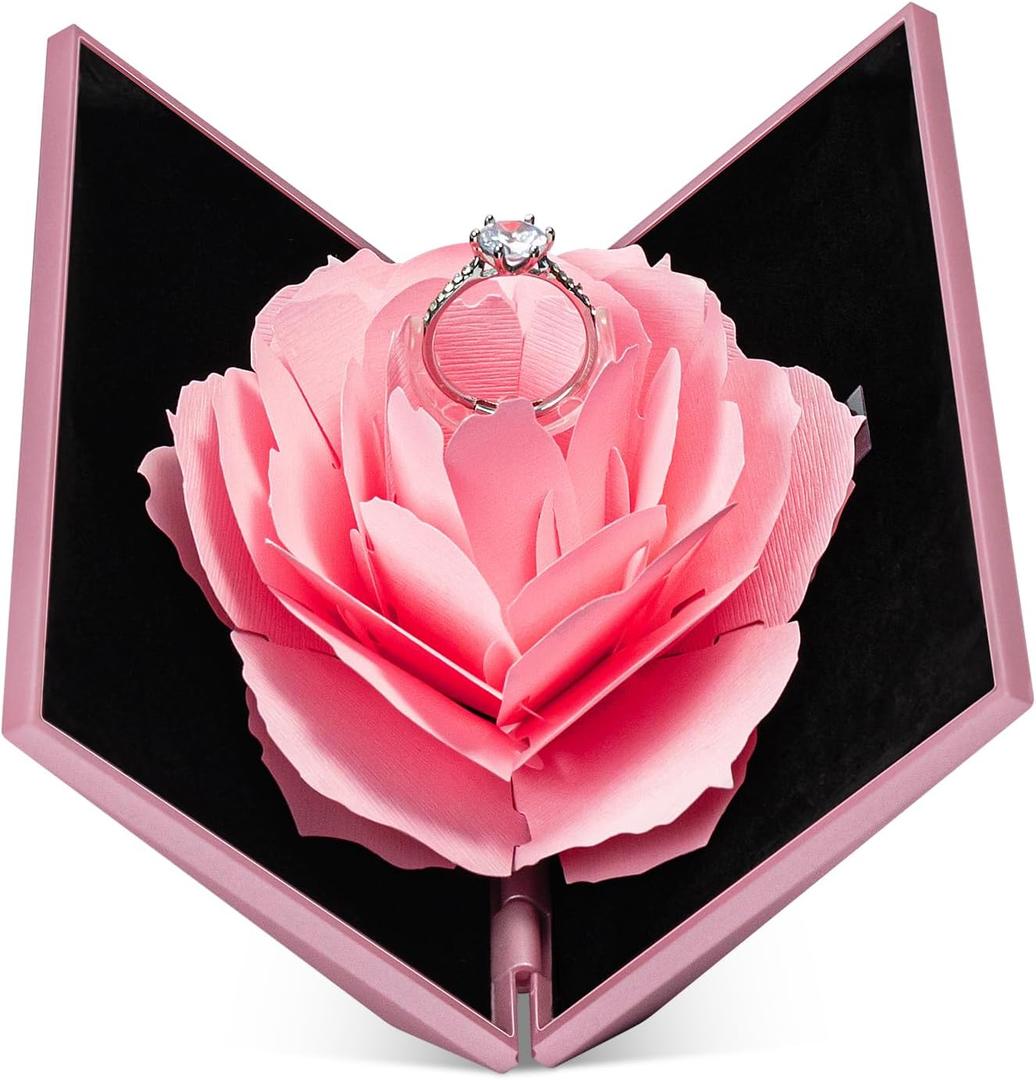 Creative Ring Box Small Ring case for Proposal Engagement Wedding Ceremony Birthday Gift Jewelry Display Presentation Storage Chest Holder Organizer (Pink)