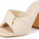 Coutgo Womens Chunky Heeled Mules Puffy Knot Square Open Toe Slip On Sandals Summer Evening Party Prom Shoes 7.5