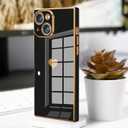 Tzomsze Compatible with iPhone 16 Plus Case,Camera Protection Cute Heart Pattern & Electroplate Reinforced Corners Shockproof Edge Bumper Case for Women Girls 6.7 Inch-Black