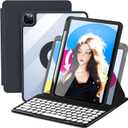 AnMengXinLing Keyboard Case for iPad 11 inch 2025(A16)/iPad 10 2022, Vertical Case with Pencil Holder, Magnetic Stand Rotating Detachable Keyboard with Clear Back (Black)