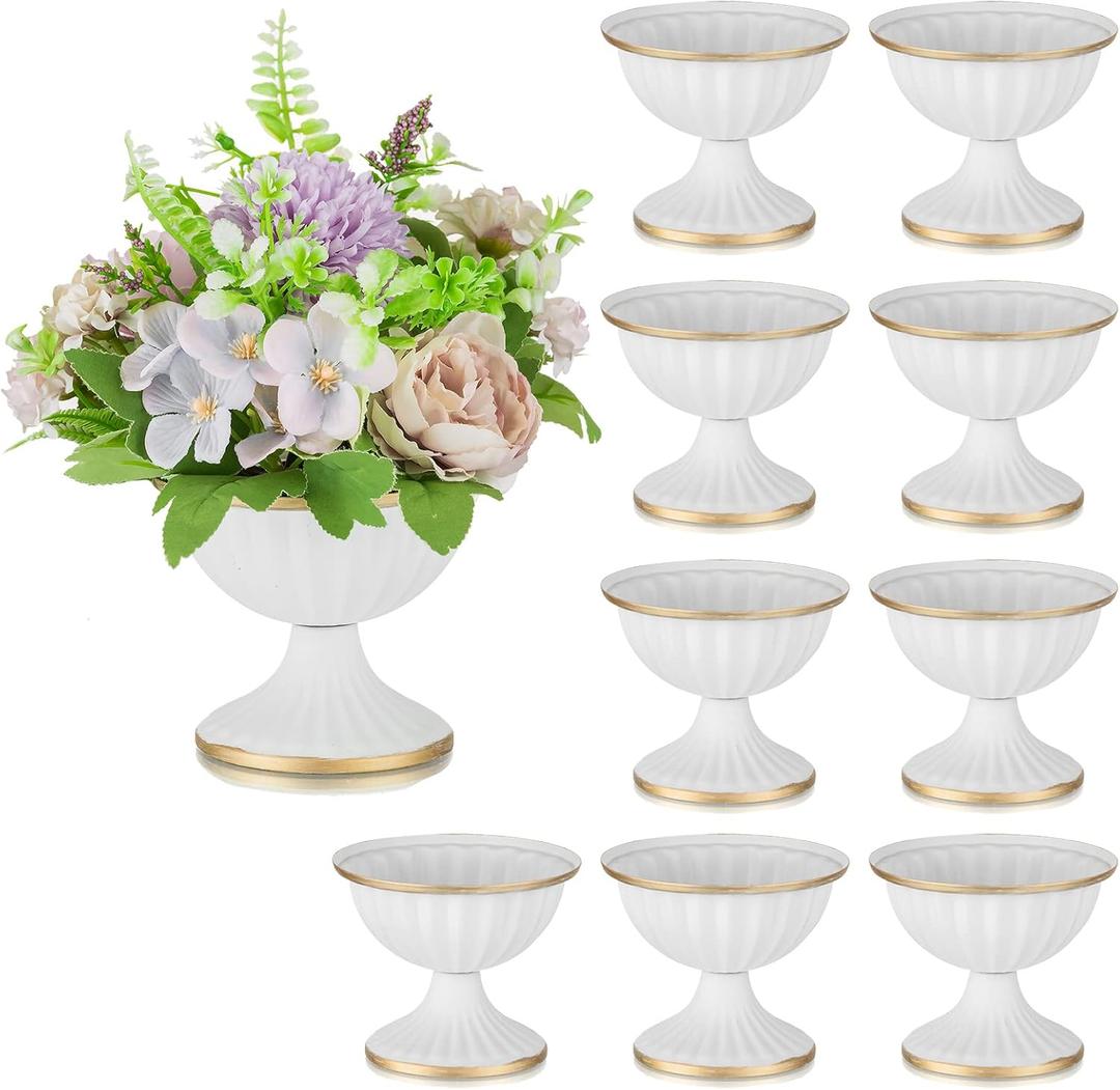 Sziqiqi Mini White Flower Arrangement Pots for Centerpiece Table Decorations Metal Vase Urn Planter Decor for Home Wedding Party Christmas (3.7IN-10PCS, White)