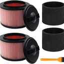 2 Pack Vacuum Filter Replacement Compatible with Vacmaster VF408, VF410P, Wet Dry Vac Beast VFB511B 0201 & Cleva Industrial VF408B, 2 Fine Dust Cartridge Filters + 2 Foam Filters + 1 Brush