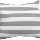 T&H XHome Outdoor Pillow for Chaise Lounge Chair, Gray and White Stripe Waterproof Headrest Pillow Lumbar Pillows with Adjustable Elastic Strap for Beach, Poolside, Patio, Office (2 Pack)