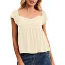 winkbay Women's Square Neck Peplum T Shirt Long Sleeve Button Front Going Out Tops L