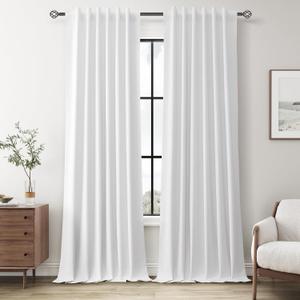 Guken White Linen Blackout Curtains for Bedroom Living 102 Inches 2 Panels Set Back Tab Linen Textured Blackout Thermal Insulated Privacy Curtains for Room Divider Sliding Door Hook Belt 52x102