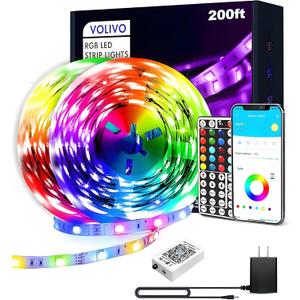 VOLIVO LED Strip Lights for Bedroom 200ft, Smart Bluetooth RGB Light Strips with App Control & Music Sync, Color Changing LED Lights for Room, Home, Party Decor