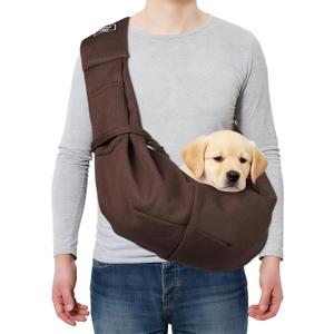 Pet Sling Carrier for Small Dogs and Cats Up to 16.5 Lbs, Hand-Free Reversible Dog Sling Carrier with Pocket, (Brown, 1 Pcs) Intended for Hiking/Camping/Traveling