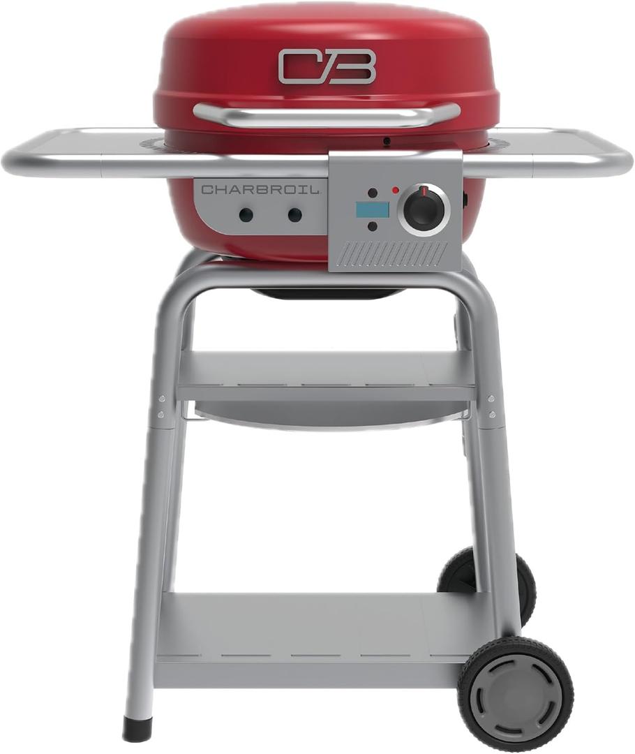 Charbroil 3-in-1 Dual Fuel Outdoor Bistro Pro Electric Grill & Griddle + Charcoal Mode BBQ, Red - 25302146