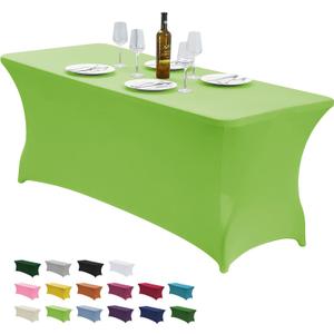 CWK 6FT Waterproof Stretch Spandex Table Cover for Rectangular Tables - Elastic Fitted Tablecloth for Folding Tables,Wrinkle Resistant Table Cloth for Parties, Weddings, Banquets & Events(Light Green)