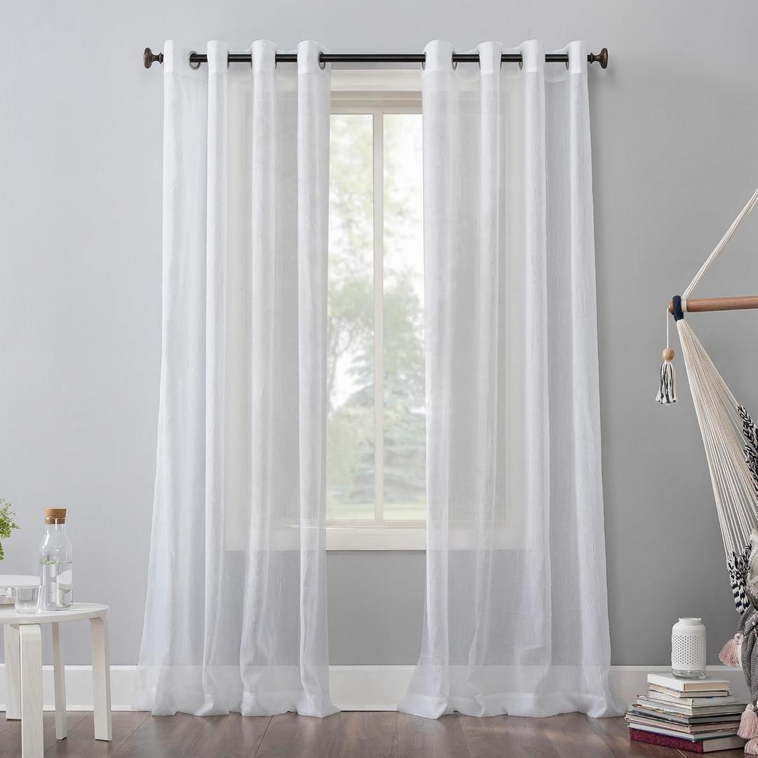No. 918 Erica Crushed Sheer Voile Grommet Curtain Panel 84.00" x 51.00" (White)