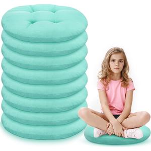 Fumete 8 Pcs 16 Inch Round Floor Cushions for Kids and Toddlers, Flexible Seating Classroom Furniture Floor Pillow for Home, Daycare, Preschool, Yoga and Meditation (Mint Green)