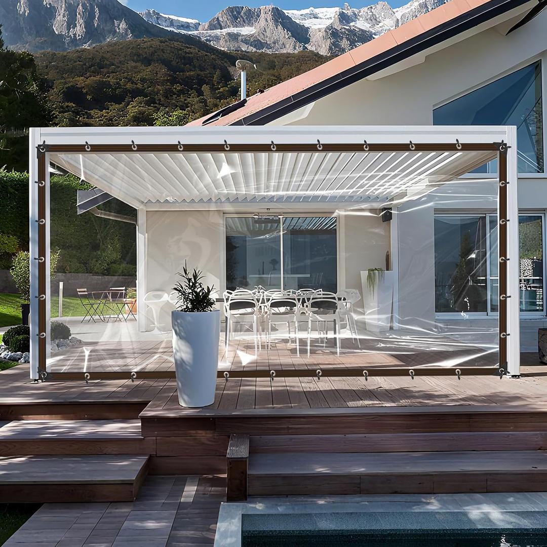 8X20FT Clear Waterproof Tarps (Increase Grommets, 33FT Windproof Rope Ties) Heavy Duty Poly Tarpaulin Outdoor Rainproof Covering, Clear Plastic Vinyl Tarp for Patio Covering Henhouse Porch Canopy