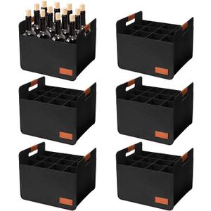 Windyun 12 Pcs 12 Bottle Wine Bottle Boxes for Moving Wine Carrier Tote with Reinforced Cardboard Set 14.5''x12.6''x10.63'' Reusable Felt Tote Bag with Handles Collapsible Ratafia Packing (Black)