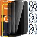 QHOHQ 3 Pack Privacy Screen Protector for iPhone 15 Pro Max [6.7 Inch] with 3 Pack Camera Lens Protector, Anti Spy Tempered Glass Film, 9H Hardness, HD, Bubble Free, Case Friendly - Black