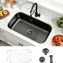 27 Inch Black Undermount Kitchen Sink Stainless Steel Large Corner, 27"D × 18"W × 9"H