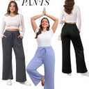 Huukeay 3 Pack Women's Plus Size Pants Wide Leg Yoga Pants Baggy Lounge Sweatpants with Pockets Drawstring High Waist Jogger (Haze Blue, Dark Gray, Black)