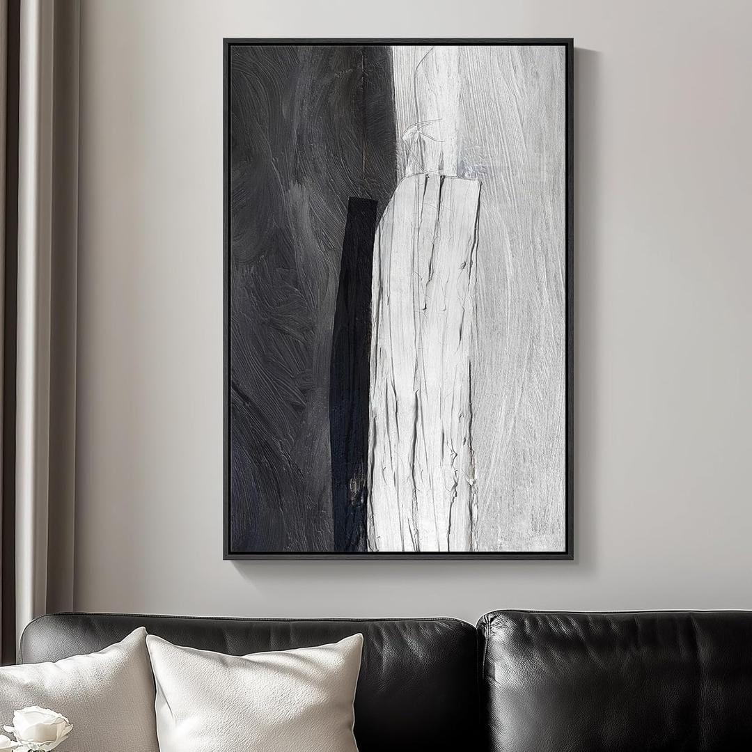Framed Black and White Abstract Canvas Wall Art, Modern Art Prints Paintings Artwork for Walls, Minimalist Abstract Pictures for Living Room Dining Room Bedroom Office Bathroom Wall Decor 24x36 In
