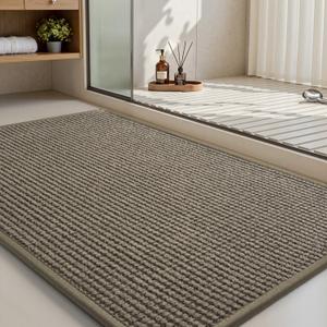 MontVoo Bath Mat-Chenille Absorbent Bathroom Mat Quick Dry-Rubber Backed Bathroom Rugs Non Slip Washable Bath Mats,Ultra Thin Bathroom Rugs Fit Under Door,17"x24",Brown