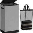SOLEDI Laundry Hamper with Lid 100L Large & Tall Collapsible Laundry Basket, Clothes Hamper with Bag Removable Easy to Carry, Dirty Hampers for Bedroom, Bathroom, Dorm, College, Grey