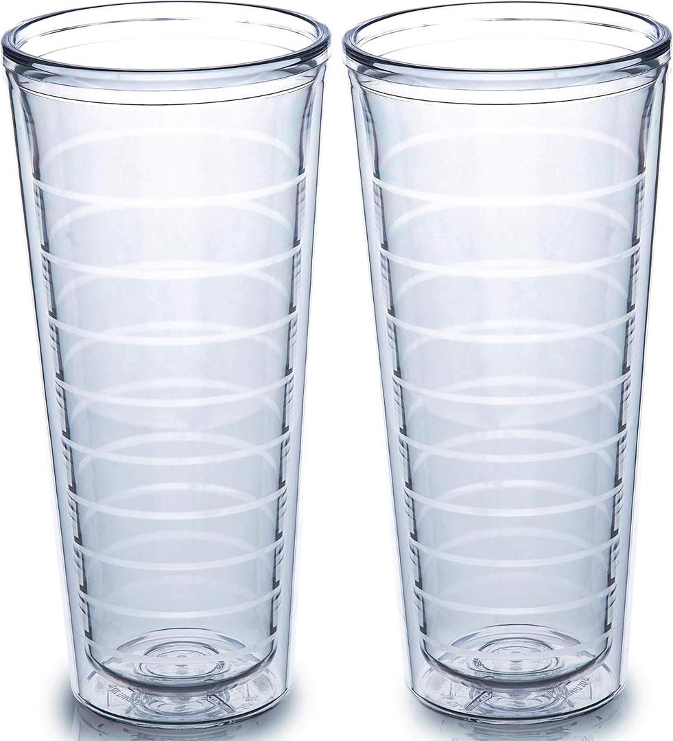 Homestead Choice Insulated Drinking Glasses 22oz 2-pack - Great for Iced Coffee & Hot Drinks, Clear Double Wall Plastic Tumbler Cups, Freezer & BPA-Free, Reusable, Camping, Travel, Kitchen, Party
