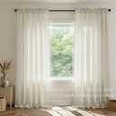 Natural Linen Curtains Effortless Rod Pocket, Cream Colored Rustic Country Farmhouse Curtains for Living Room, Semi Sheer Light Filtering Privacy Cotton Neutral Curtains for Bedroom, 84 Inch Long, 52"W x 84"L