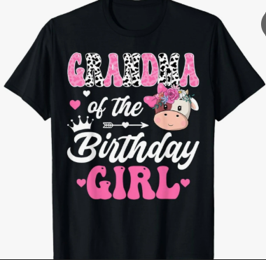 Grandma of The Birthday Girl Farm Cow 1 St Birthday Girl T-Shirt, Size L