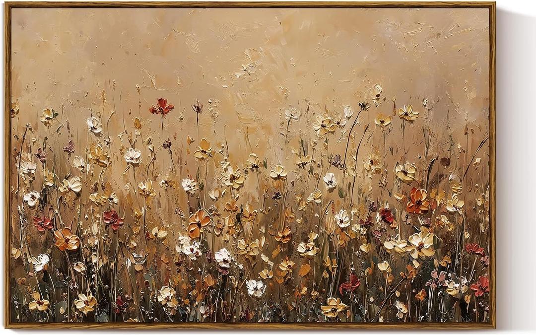 VIYYIEA Framed Canvas Wall Art Vintage Decor, Wall Decor for Living Room Bedroom Office Bathroom, Large Nature Landscape Flower Wildflower Oil Painting Prints, Home Decorations, 24x36inch