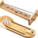 Deekin 2 Set Desktop Shoot The Moon Game Table Top Mini Bowling Game Set Classic Steel Ball Wooden Tabletop Games Wooden Board Mini Arcade Table Games Bowling Set Gag Gifts for Adult Teen Office Desk