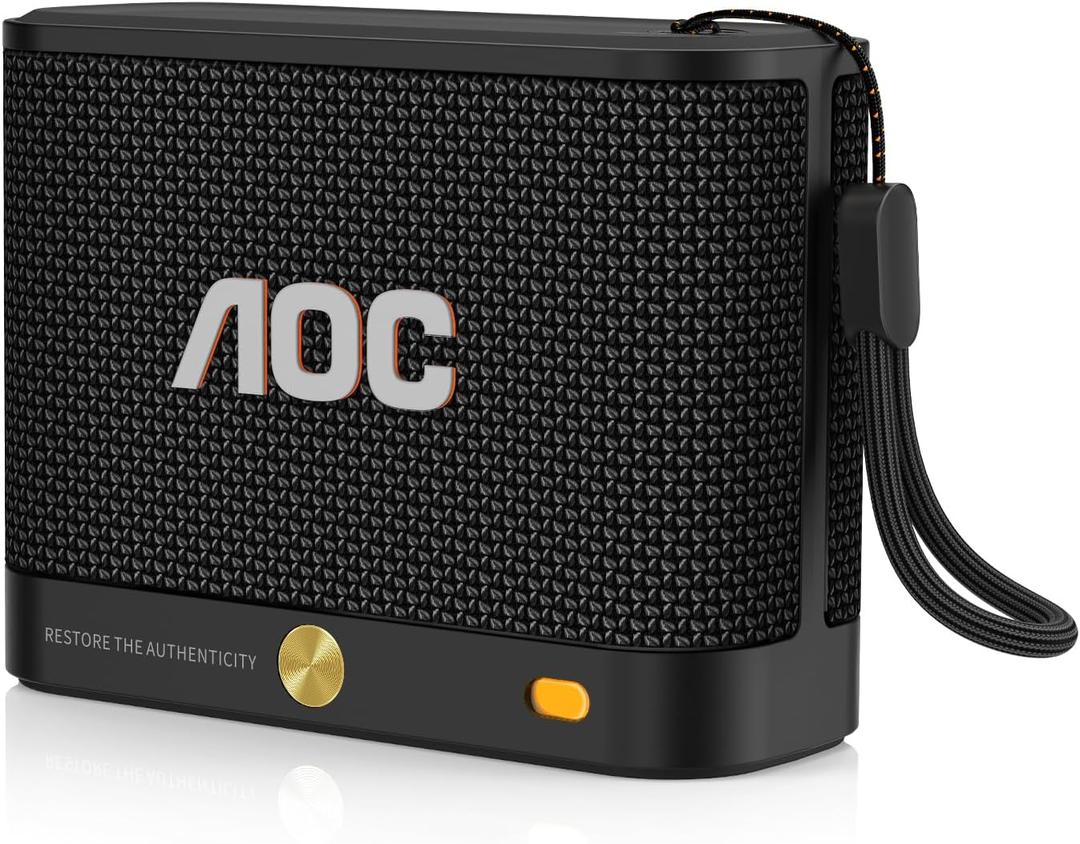 AOC Portable Bluetooth Speaker, Shower Speaker, BT 5.4 with Wireless Stereo Pairing, BassUp, IP65 Waterproof, Dustproof, 30Hour Playtime, Compact Small for Home, Outdoors, Travel, Black
