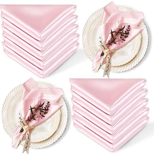 Cobedzy 10Pack Satin Table Cloth Napkins, 17x17 Inch Blush Pink Silky Wedding Napkins Cloth Washable, Luxury Dining Table Cloth Napkins Set for Birthday Holiday Party Dinner Restaurant