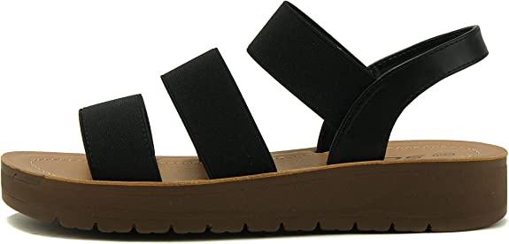 BUTTON ~ Women Slip On Casual Open Toe Three Elastic Bands with Ankle Strap Fashion Gladiator Sandal, Size 8